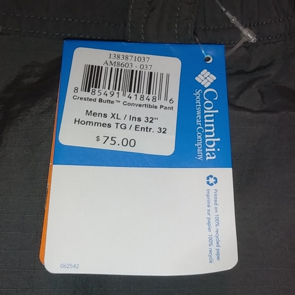 Columbia Crested Butte Green Convertible Pants NWT - Picture 6 of 7